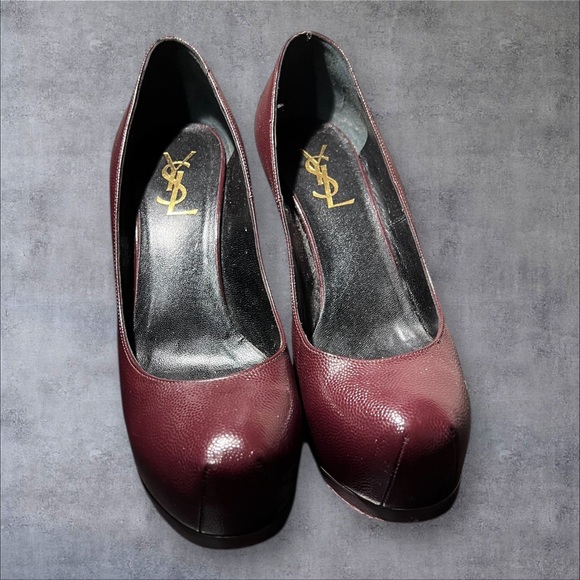 Authentic YSL Burgundy Leather Platform Pumps – Size 37.5 - Picture 2 of 5